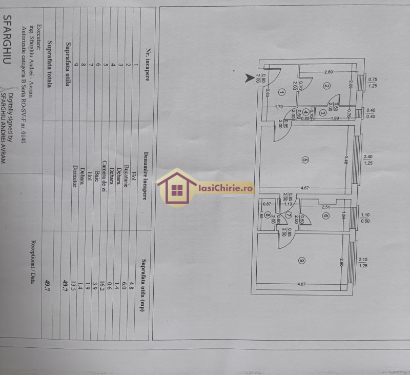 Apartament de inchiriat cu 2 camere in Iasi, de tip semidecomandat, suprafata de 50 mp, zona Podu Ros(statia tramvai nicolina)