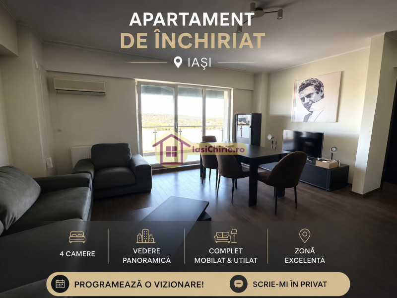 Apartament de inchiriat cu 4 camere in Iasi, de tip semidecomandat, suprafata de 130 mp, zona Tatarasi
